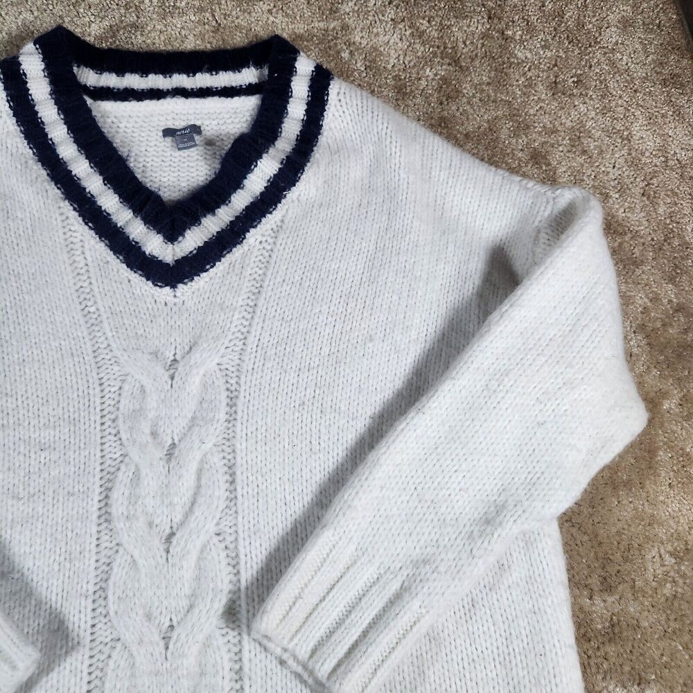 Aerie Sweater Womens Medium White Cable Knit Pullover Sweater Wool Blend - Picture 2 of 8